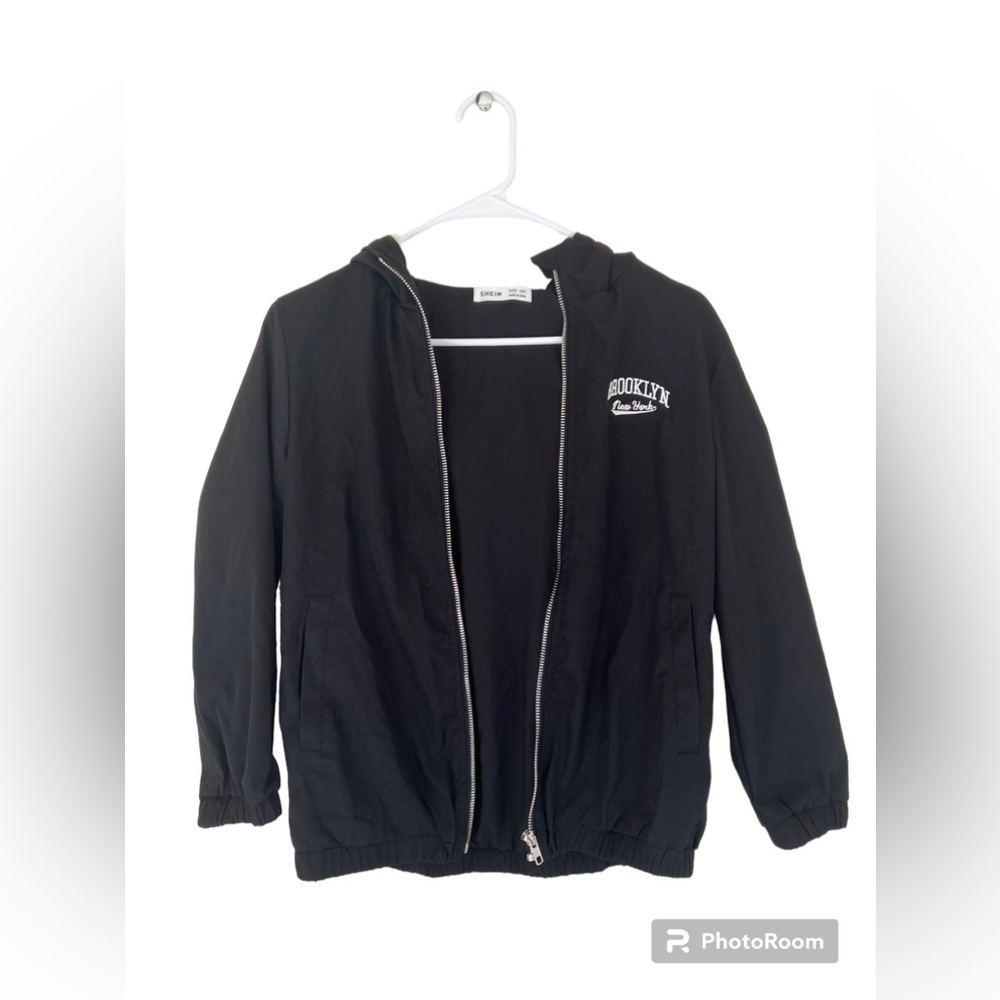 SHEIN Kids EVRYDAY Girls 1pc Letter Embroidery Teddy Lined. Hooded Jacket